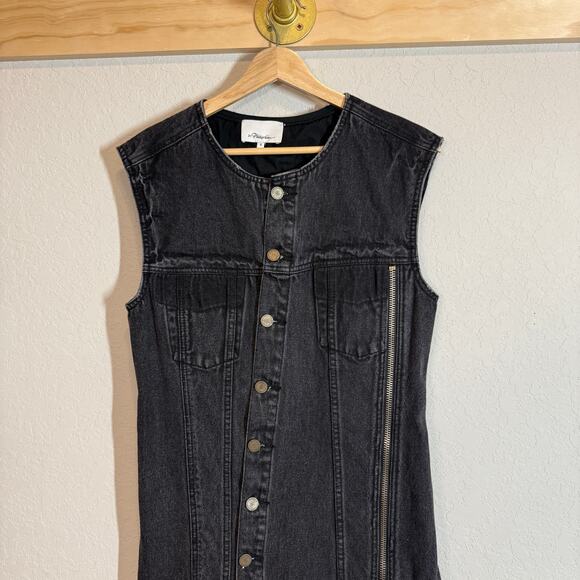 Women's 3.1 Phillip Lim Black Denim Asymmetrical Button Front Zipper Detail Sz 6 - Picture 2 of 11